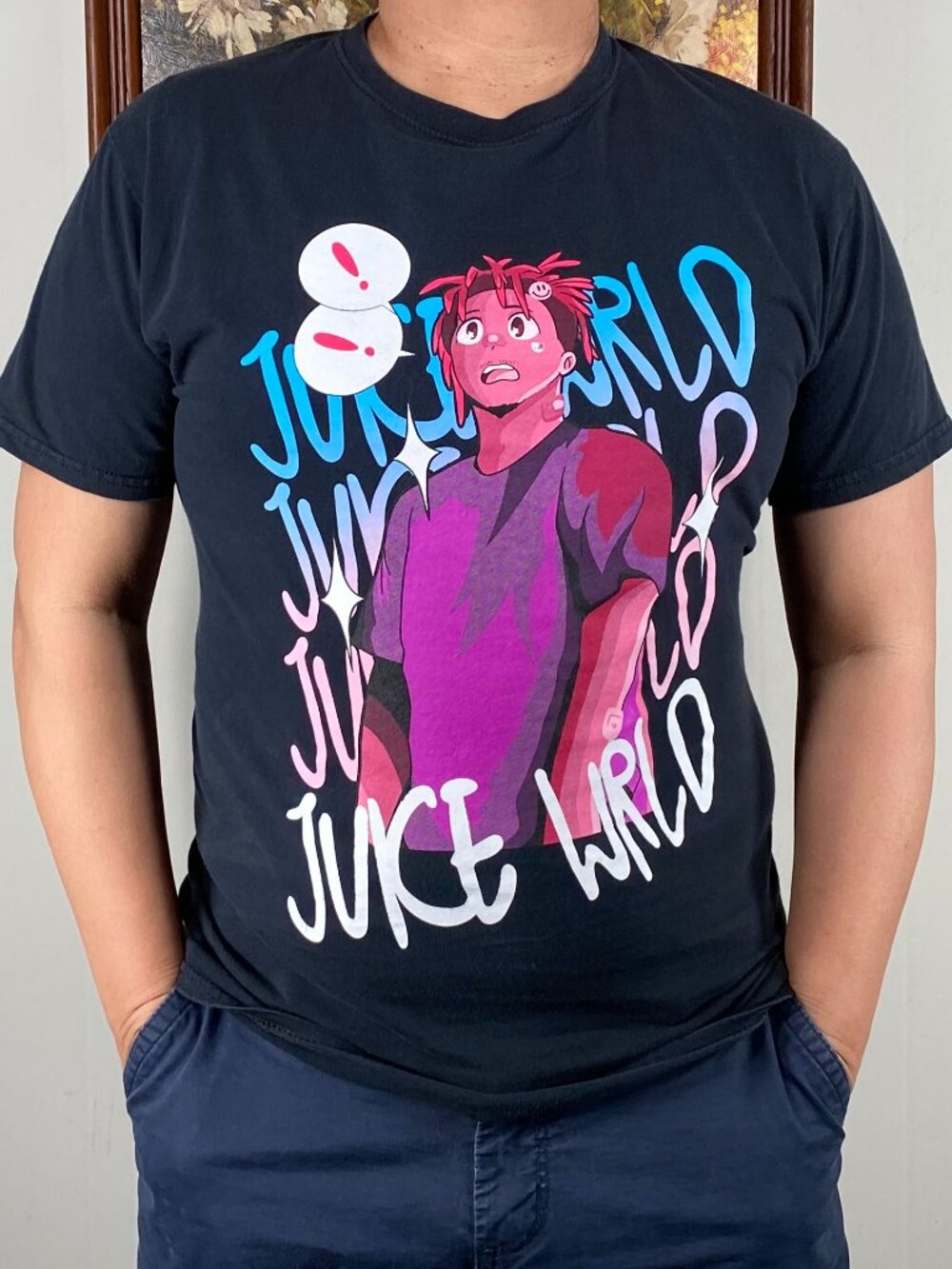 Hot Topic Juice WRLD Anime Portrait T-Shirt Top Men's Medium Black Casual